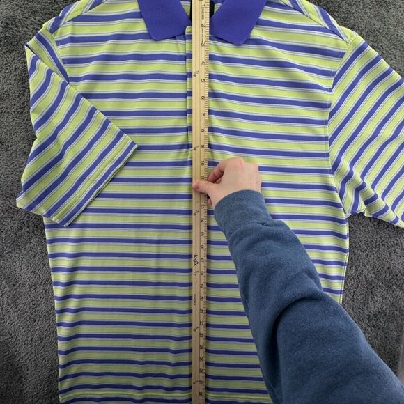 Footjoy Men Striped Purple Green Polo Shirt Medium Stretch Golf Adult S/S - Picture 3 of 15